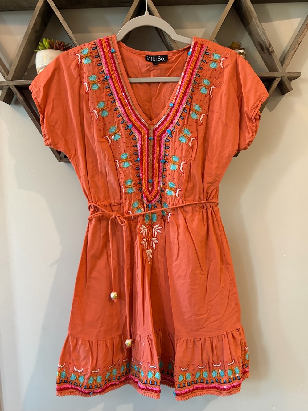 KikiSol Spice Butterfly Embroidered and Beaded Tunic/Swim Coverup. Size medium.